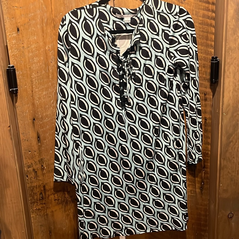 Diane von Furstenberg Nana Silk Tunic Dress 8 Blue Black